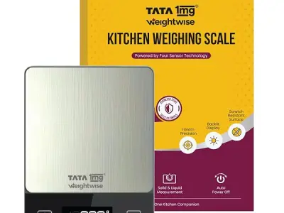 Tata 1mg Weightwise Kitchen Weighing Scale | 1g Precision | Stainless Steel | Max Capacity 5 kg | Auto Power-Off Feature | Ideal for Daily Diet Tracking, Portion Control and Weight