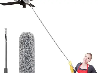 Hallstatt 2026 Upgraded Long Handle Microfiber Feather Fan Ceiling Duster for Dust Cleaning with extendable Pole 100 Inch with Anti Scratch Bendable Brush for Cleaning High roof Co