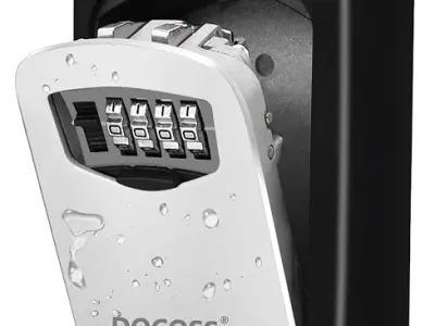 DOCOSS - Metal Key Safe Combination Storage Box Outdoor Wall Mounted with Code Password Security Lock for House Outdoor(Black,Grey)