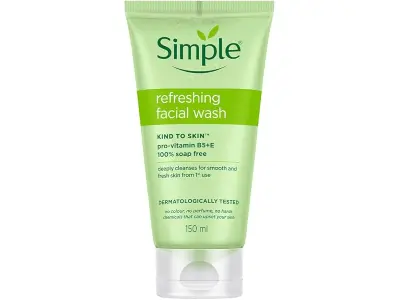 Simple Kind To Skin Refreshing Facial Wash 150 ml | 100% Soap-Free Facewash that doesn't dry ou