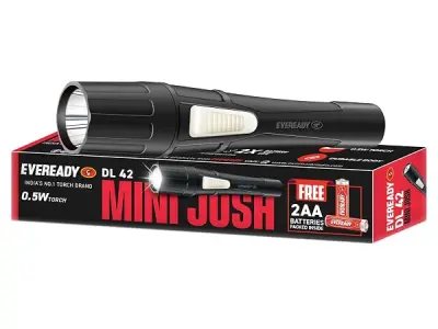 EVEREADY DL42 Mini Josh, 0.5W Emergency Torch | Eco-Friendly Plastic Body, Bright White LED Torch, Free 2 AA Batteries Packed Inside