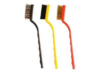 T ESSENTIALS 3 Pc Mini Wire Brush Set (Brass, Nylon, Stainless Steel Bristles)