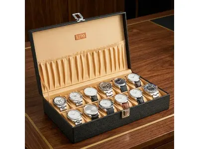LEDO Men's and Women's Watch Box Organizer, Royal Black, 12 Slots | Holder Case