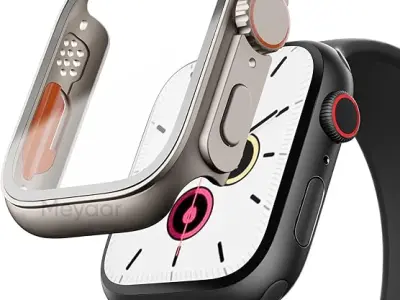 Meyaar Compatible for Apple Watch Series 4/5/6/SE 44mm Hard Case with Tempered Glass Screen Protector, Unique Design Hard PC Cover, Bumper Full Coverage Accessories for iWatch 4/5/