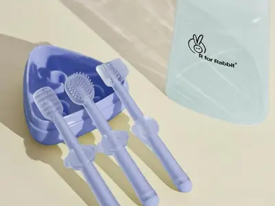 R for Rabbit Tiny Smiles Pixie 3-in-1 Baby Toothbrush Set BPA-Free Silicone | Gum Massager, U-Shape & Toddler Brush with Travel Case (3Pcs) | Ultra Soft Teeth Cleaner for 0-18 M Ba