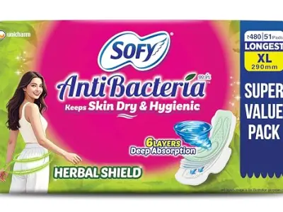 Sofy AntiBacteria XL - 290mm | 51 Count pads | For Women Sanitary Pads | Keep Skin Dry | 6 Layer Deep Absorption | Herbal Shield | Hygiene & Herbs | X-Large