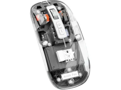 Arctic Fox Pureview Transparent Wireless and Bluetooth Rechargeable Mouse, USB Receiver,LED Bat