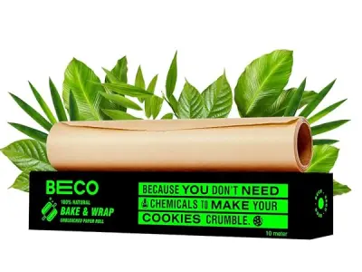 Beco Eco-Friendly Baking & Wrapping Paper, 10 Meter Roll, Pack of 1, 100% Bamboo Pulp & Chemical Free Parchment Paper