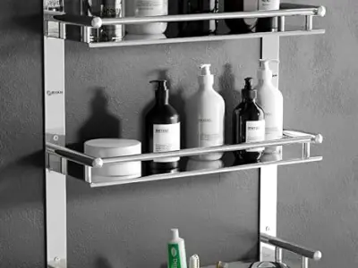 GRIVAN Stainless Steel 3 Layer/3 Tier Multipurpose Bathroom Shelf/Rack/Organizer/Stand/Holder with Double Soap Dish and Toothbrush Holder Tumbler Bathroom Accessories