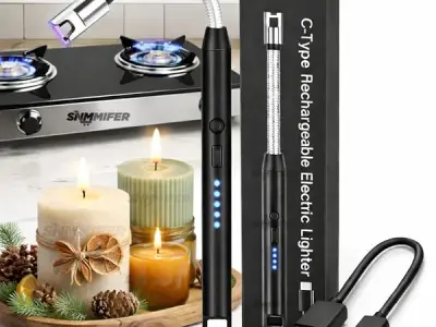 SNMMIFER Electric Lighter, USB C-Type Rechargeable, 360° Flexible Neck, Windproof, for Kitchen Gas Stove, Candles, Pooja, Black