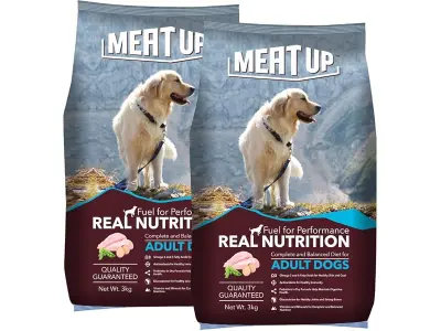 Meat Up Adult Dry Dog Food 6kg (3kg + 3kg) | Chicken Flavour | Glucosamine for Healthy Joints &