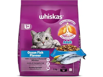 Whiskas Adult (1+ Years) Dry Cat Food, Ocean Fish Flavour, 3 kg, Contains 41 Essential Nutrient
