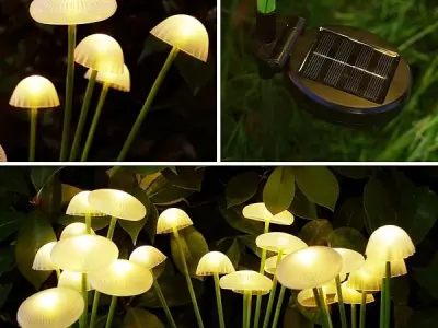 AAOVEFOX Solar Garden Lights,Dual Mode LED Solar Mushroom Lights, Waterproof Firefly Outdoor Decor for Yard, Patio, and Pathway – Warm White Jellyfish Ambiance (1)