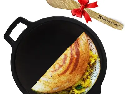 The Indus Valley Super Smooth Cast Iron Tawa with Free Wooden Spatula for Dosa/Chapathi | 27.6cm/10.8 inch, 2kg | Induction Friendly | Naturally Nonstick, 100% Pure & Toxin-Free