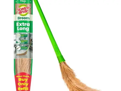Scotch-Brite XL No-Dust Broom with Long Handle |Flat Fiber Jhadu for Fine Dust & Hair, Reaches All Corners | Multipurpose Floor, Cobweb & Ceiling Cleaner | No Back Strain.