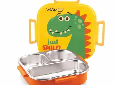 WARMEO Jerry Insulated Lunch Box with Three Compartment BPA Free, Kids Lunch Box,Food Grade Ideal for School, Picnic, Office & Outdoor - 500ml Dino, Stainless Steel