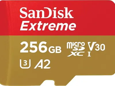 SanDisk Extreme® 256GB microSDXC UHS-I, 190MB/s Read, 130MB/s Write Memory Card for 4K Video on Smartphones, Action Cams and Drones