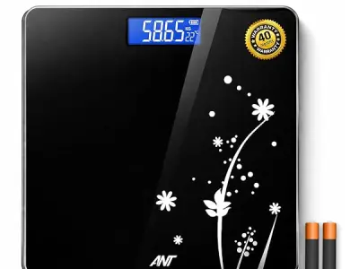ANT Flora Bud Digital Body Weight Weighing Scale, 180kg Capacity, 50g Accuracy, 5mm Tempered Glass, High Precision Strain Sensor, LCD Display, Auto On/Off, 2 AAA Batteries Included