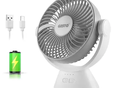 Gesto 7.8 Inch High Speed Rechargeable Table Fan for Home – USB Charging Battery Fan With Led Light | 2400mAh Battery for Upto 8 Hours Runtime | 3 Speed Modes Portable fan for Home