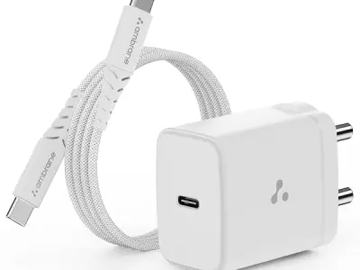 Ambrane 25W GaN Mobile Charger Adapter with Charging Cable | Fast Charging for Samsung Smartphones, iPhone 15/14/13/12/11/X & Pro Series & Other Type-C Devices (Charge 25, White)