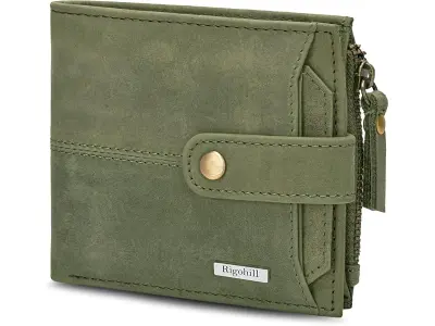 Rigohill Doger Olive Green Leather Wallet For Men, 2 Card Slot | RFID Wallet