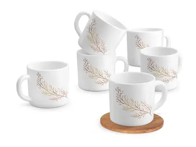 Treo by Milton Opalware Amara 10 Silvia Cup Set | Microwave & Dishwasher Safe | Bone-Ash Free | Tempered Toughness | Set of 6, 100 ml Each | White | Crockery Set for Daily Use & Gi