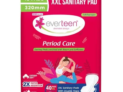 everteen XXL Sanitary Napkin Pads with Cottony-Soft Top Layer for Women Enriched with Neem and Safflower, XX-Large, 320mm Pack of 40,