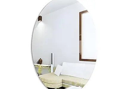 Oval Shape Adhesive Mirror Sticker for Wall on Tiles Bathroom Bedroom Living Room Basin Mirror Bathroom Wall Mirror Stickers Unbreakable Plastic Makeup Mirror Vanity Mirror (A100)