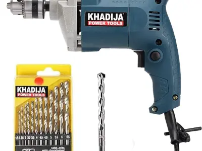 KHADIJA Drill Machine 10mm With Free 13Pcs HSS Drill Bits & 1Pc Masonary Bit Combo 6 Months Warranty (Blue)