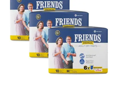 Friends Premium Adult Diaper M Size Pants | 30 Count (Medium) | Waist 25 – 48 inch |12 Hrs Protection | Leakproof | Quick & Even Absorption | Unisex| Wetness Indicator | Odour Lock