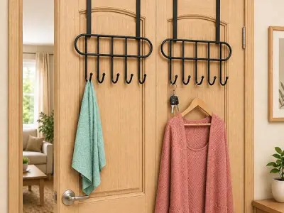 Boniry 2 Pcs Over The Door Hook Hanger Adhesive Hooks Heavy Duty Wall Hooks Waterproof Stainless Steel Hooks for Hanging Coat, Hat,Towel Robe Hook Rack Wall Mount- Bathroom and Bed