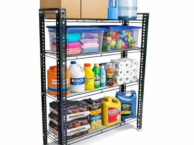 Aknoteek Heavy Duty 4 Shelf Metal Storage Rack | Adjustable Iron Wire Shelving Unit | 24 x 9 x 36 Inch Multipurpose Organizer for Home, Kitchen, Shop & Office (Black)