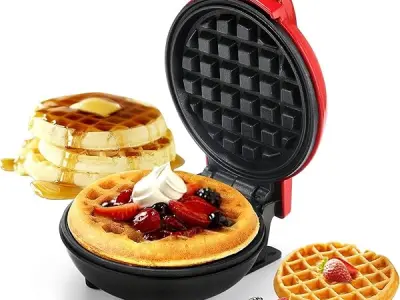 Mini Waffle Maker|Portable Electric Non Stick Waffle Iron|Round Waffle Maker Grill Machine for Individual Pancakes, Cookies, Eggs, Waffles, Paninis, Breakfast, Lunch, Snack (Red Co