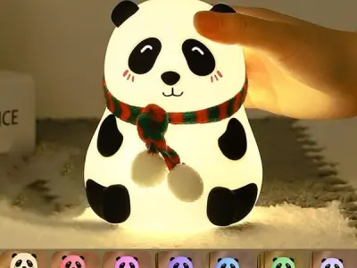 Desidiya® Cute Panda Night Lamp - Silicone Lamp for Bedroom, Color Changing LED Touch Light, Portable for Kids, BPA-Free Bed Lamp for Kids, Nightlight for Home Decoration, Valentin