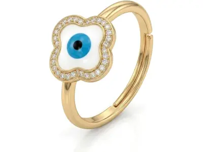SALTY Anti Tarnish Greek Evil Eye Finger Ring for Women | Adjustable Fancy Jewellery Design | L