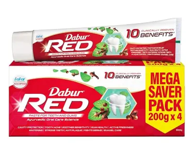 Dabur Red Paste - India's No.1 Ayurvedic Paste, Provides Protection Plaque Removal, Toothache, Yellow Teeth, Bad Breath- 800g (200gm*4)