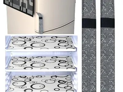 Factcore Kitchen Combo Fridge Top Cover, 2 Piece Fridge Handle Cover, 4 Pcs Fridge Mats, (Set of 7 Piece) (Black Box 142)