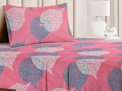 BSB HOME Premium Forever Modern Style Glace Cotton Floral Luxurious Beautiful Soft Comfort Designer Floral Pattern 1 Single Size Bed bedsheet and 1 Pillow Cover- Light Pink & Grey