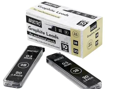 BRUSTRO 0.5mm Graphite Leads for Mechanical Pencil | Grade 2B, Box of 10 Tubes, Total 200 Leads | Smooth Writing, Extra Dark, Break Resistant, Ideal for Writing, Sketching, Drawing