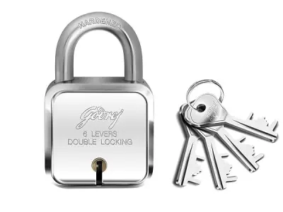 Godrej Locks I Square 6 levers 50mm I 4 Keys I Padlock for Main Door I Gate Lock I Lock for Tool Box, Shutters, Shops & Offices I Corrosion Resistant Shackle I Silver Finish | 1 Ye