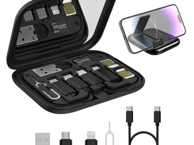 Portronics Snapcase 60W Multifunctional Fast Charging Data Cable Kit, Conversion Set USB A & Type C to Male Micro/Type C/Lightning,Data Transfer,Sim Storage,Sim Eject Pin,Pocket Mi