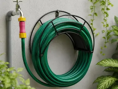 Urban Plant Wall Mount Garden Hose Hanger | Heavy-Duty Watering Hose Reel Holder for Garden, Outdoor, and Garage | Durable Metal Storage Hook for Hose Organization (Black)
