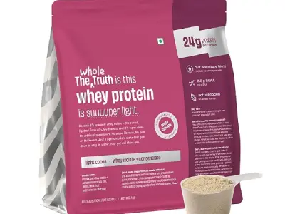 The Whole Truth Whey Protein Isolate+Concentrate | Light Cocoa 1kg (2.2 lbs) | 24g Protein per scoop | 6.3g BCAA | No Adulteration | Clean, Light & Easy to Digest | Vegetarian | No