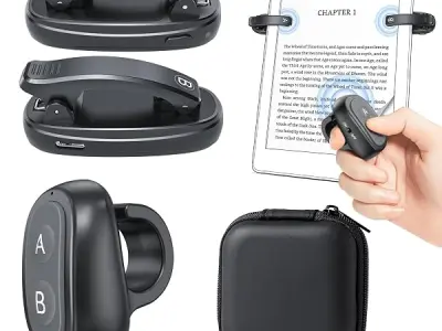Resptasski 2-Clips Page Turner Ring Remote Clicker for Kindle, Black | Forward and backward page control with Case, rechargeable, hands-free reading in bed or on treadmill, camera