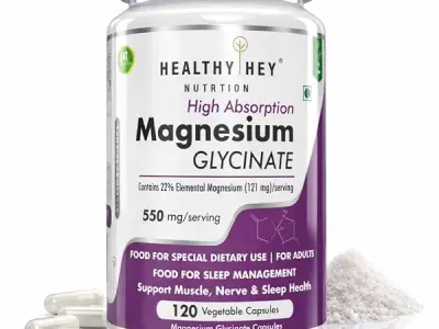 HealthyHey Nutrition Magnesium Glycinate Supplement High Absorption for Sleep, Cramps, & Nerves Health - 120 Vegetable Capsules