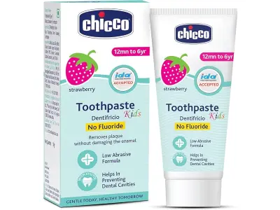 Chicco Toothpaste for Kids, Best for Baby (1y-6y), Strawberry Flavour, 50g | Fluoride-Free & Lo