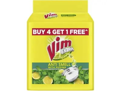 Vim Antismell Dishwash Bar with Pudina|| 190 g (Buy 4 Get 1 Free)