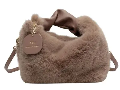 SANTORINI Sling Bag for Women with Fur | Detachable Strap, Single Zippered Compartment,Girls Handbag with Strap