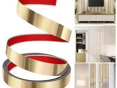 HASTHIP Golden Strips for Wall 16.4ft*5 201 Steel Peel Stick Trim | Self Adhesive Edge Trim, Creates Clean Lines for Walls and Furniture, Metalized Mirror Finish, Easy to Cut and A