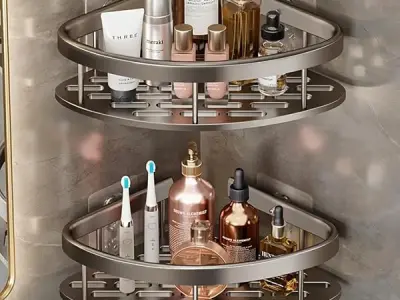 Hallstatt Pack of 2, Self Adhesive Bathroom Corner Shelf for Wall Shelf Organizer Wall Mounted Aluminum Bathroom Shelves Rack Holder Stand for Bathroom (Black, Pack of 2)